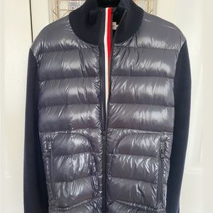 Men’s Lacquer down & Knit combo Navy double zip-up sweater - BRAND NEW